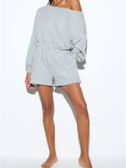 Spiritual Gangster Gray Off-Shoulder Sweat Romper
